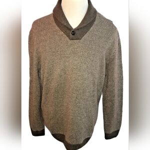 Jos.A.Bank Men XL Brown lambwool Shawl collar Grandapa Pullover Sweater Academia